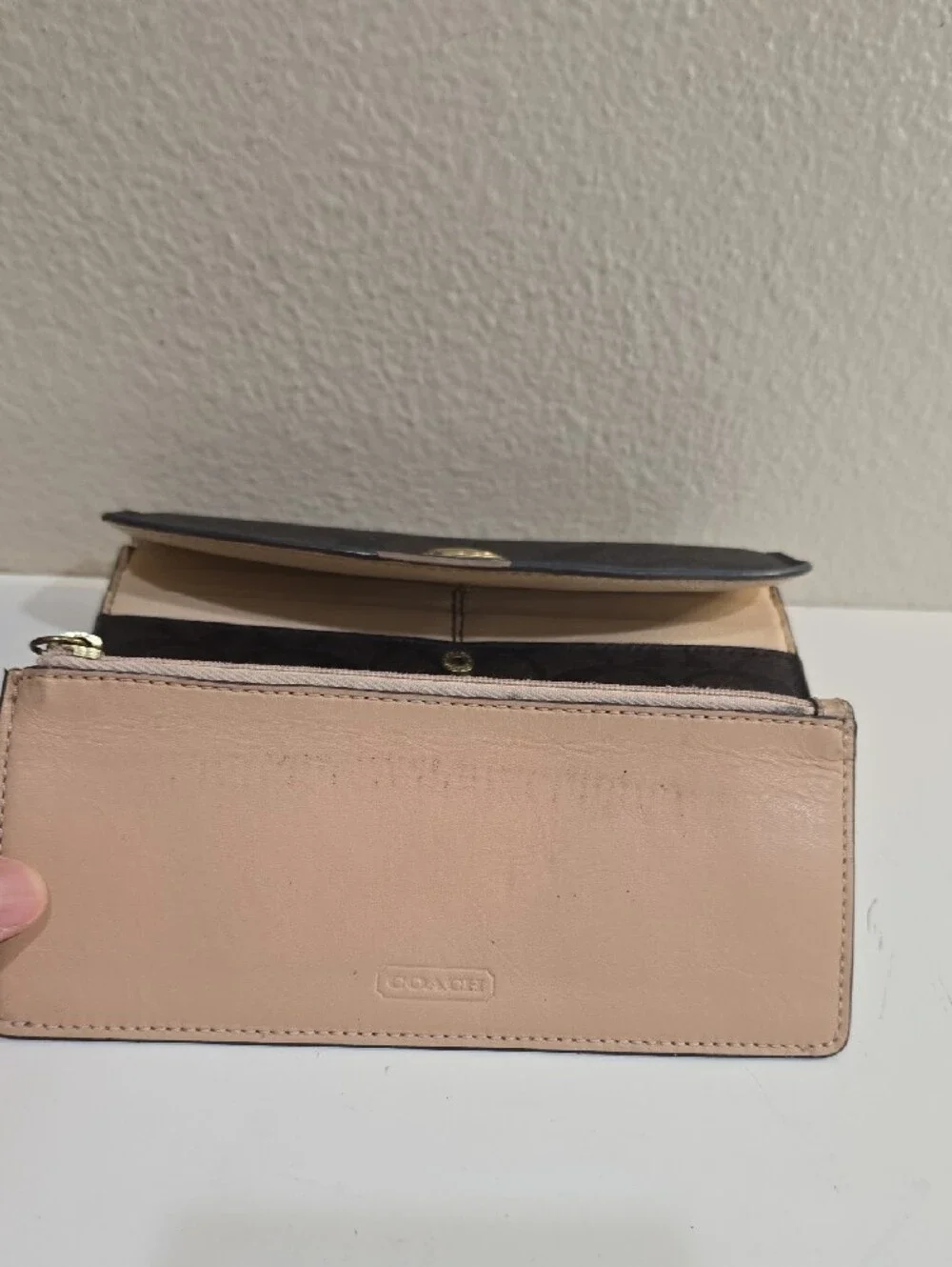 Coach Black Signature Leather Flap Wallet with Gold-Tone Turnlock